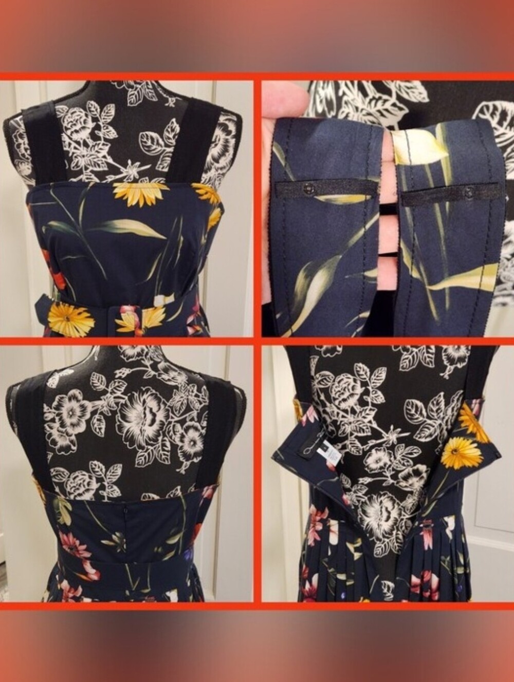 💐Oscar de la Renta💐 - Navy/Multi Floral Sleeveless A-Line Midi Dress - Picture 7 of 16
